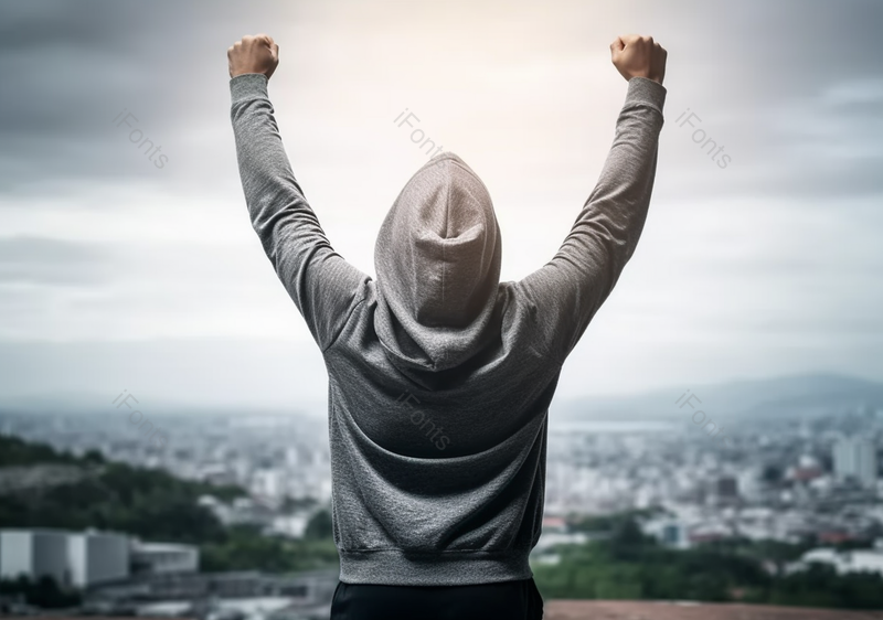 蓝色实拍挑战困难青年男子背影照片城市背景,高清,摄影图,摄影图片,图片大全,摄影图免费下载